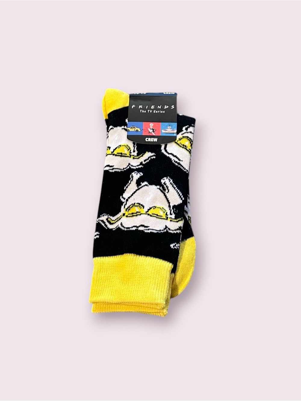 NWT Friends The TV Series Black & Yellow Turkey Crew Socks Mens Size 10-13